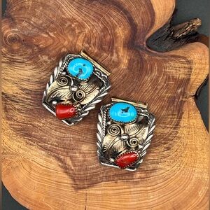 Native American 2 tone Watch Tips: Turquoise & Coral